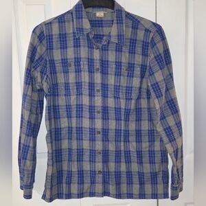 Men's Duluth Trading Co Blue and Gray Plaid Button Down Shirt, Sz Med